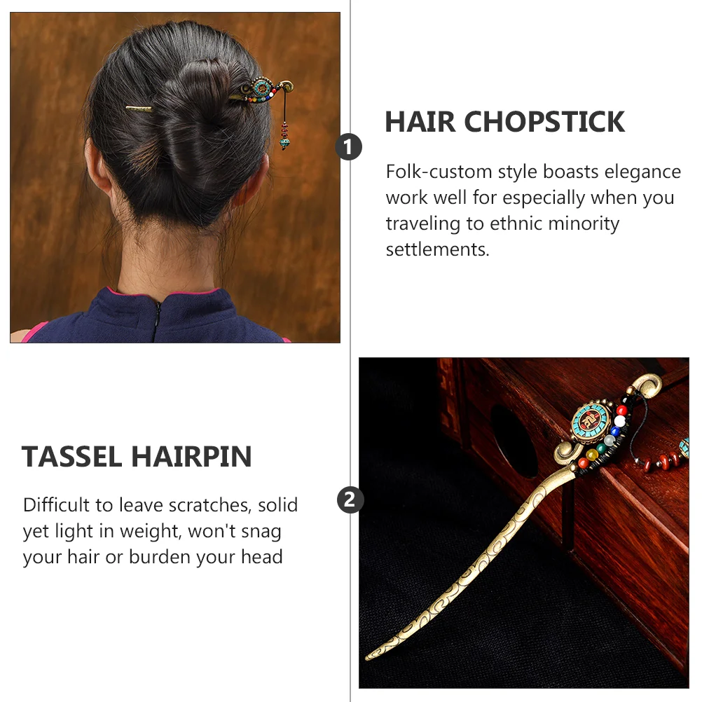 Hair Chopstick Tassel Hairpin Oriental Tassel Hair Fork Folk-custom Hairpin Ancient Hair Clip Pin Folk-custom Hair Chopstick