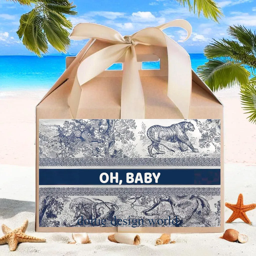 Toile De Jouy Baby Shower Blue Safari Animals Baby Shower Decor Party Favors Gift Box Birthday Treat Box Gable Boxes Prints