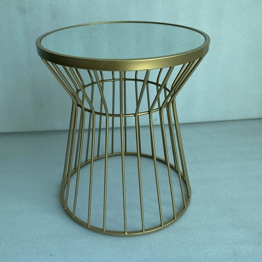 Round Metal Glass Top Side Table