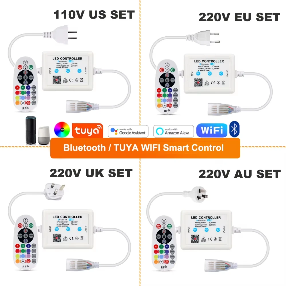 

Контроллер RGB Bluetooth TUYA WiFi Умный светодиодный контроллер с вилкой США/ЕС/Великобритании/Австралии для SMD 5050 RGB светодиодных лент переменного тока 110 В 220 В