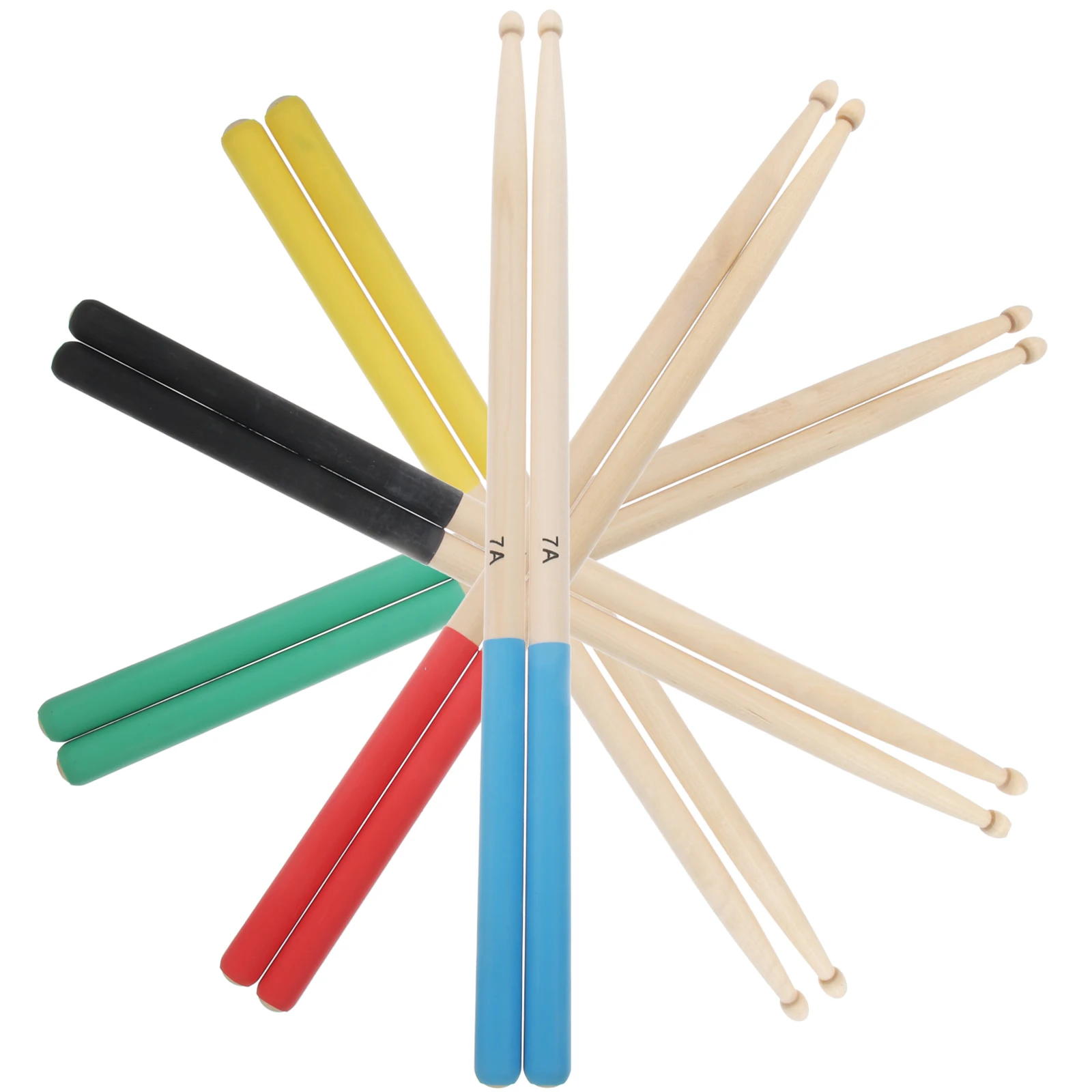 

5Pairs 7A Maple Wood Drum Sticks Premium Wood Tipped Mallets for Multi Color Design Fit All Drums Drumstick Set