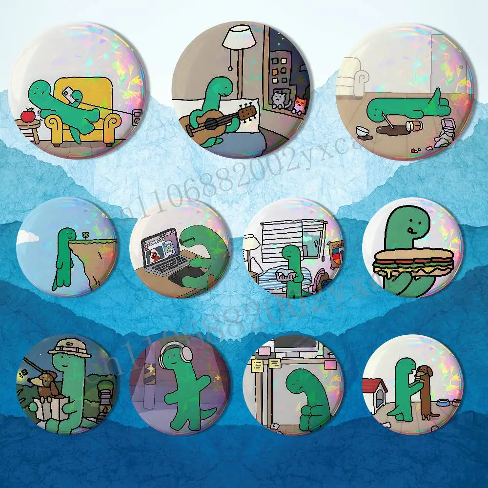 

green Brachio Brachiosaurus Creative Round Badge Button Pin Bag Decor Fans Collection Friends Gift Brooch