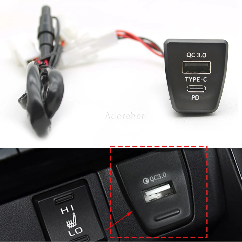 

Подходит для Toyota Rav4 2020-2023, двойное автомобильное быстрое зарядное устройство QC3.0 Type-c, интерфейсный адаптер, разъем для интерфейса зарядки, автомобильные аксессуары