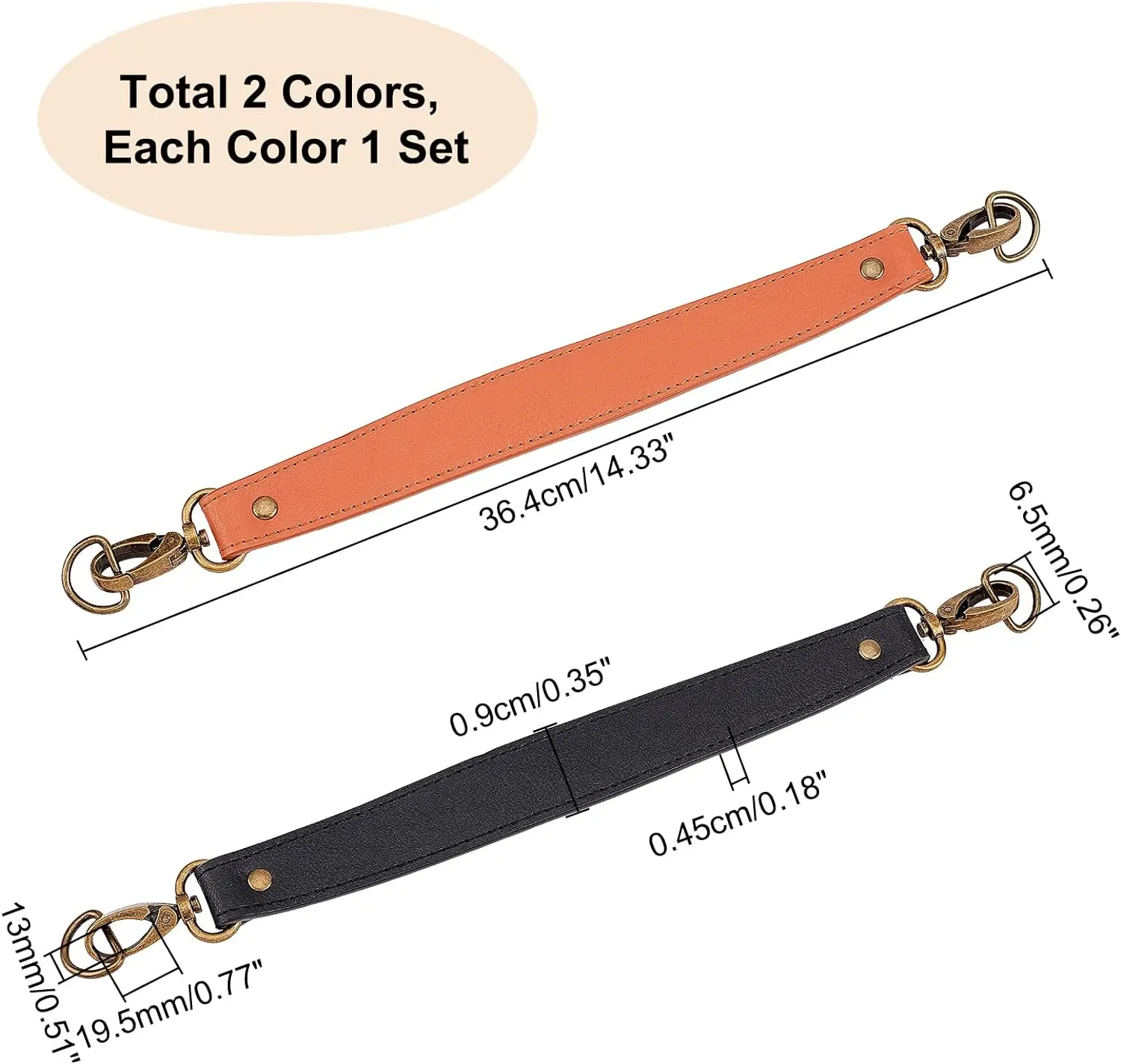 2PCS PU Leather Purse Strap Replacement 14.3In Short Purse Bag Handle Handbag Handles Shoulder Strap with Alloy Buckle