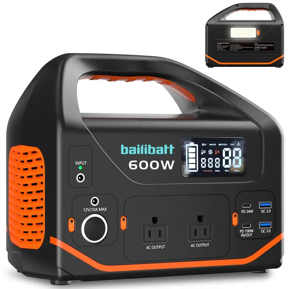 600W Portable Power Station Home Camping Emergency CPAP Survival 293Wh Lithium Battery Backup Multi-Device Charging 8 Ports