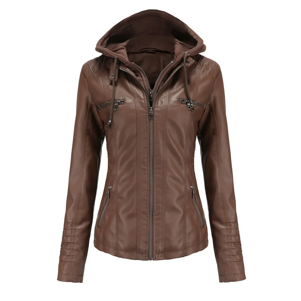 Chaqueta de cuero desmontable para mujer, moda europea y americana, mantiene el calor, primavera y otoño, 2 piezas