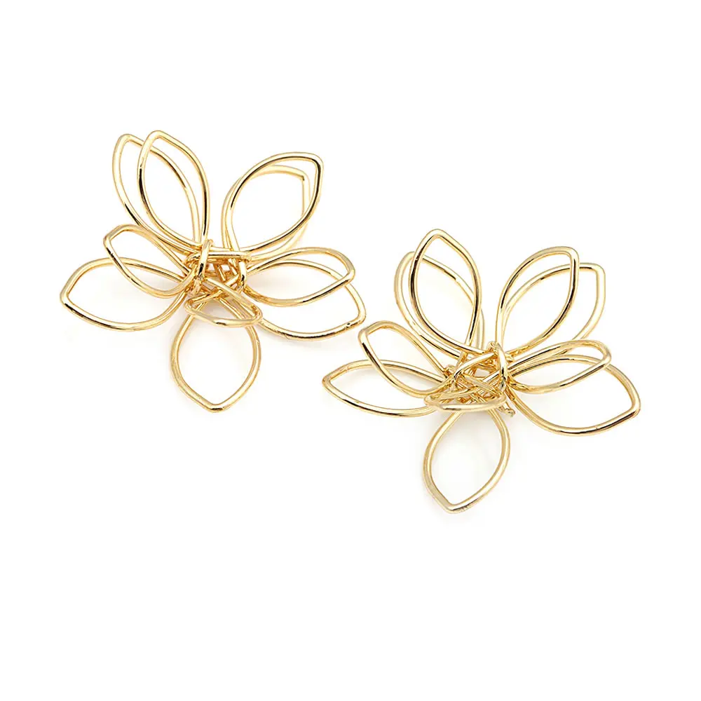 18K Gold Color Brass 3D Wire Flower Charms Pendants High Quality Diy Jewelry Making Necklace Earrings Accessories for Women