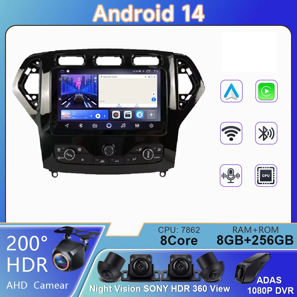 4G For Ford Mondeo MK4 2007-2014 Video Stereo Carplay Android Auto Radio Navigation GPS Multimedia Player IPS WIFI No 2din DVD 