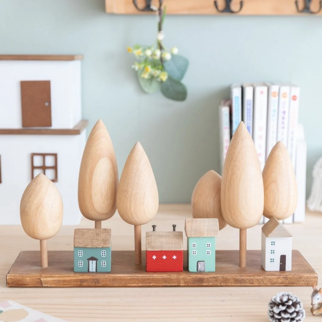 

Handmade DIY Small Wooden House Ornament Miniature Building Table Desktop Home Decor Nordic Style Birthday Decorations Ornaments