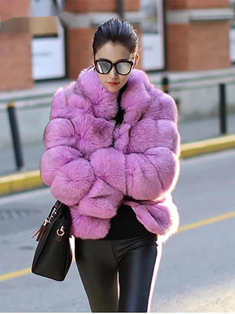 Fashion Silver Gray Imitation  Fur Grass Coat Women's Stand Collar Loose Plush Thick Jacket Winter New 77C8S