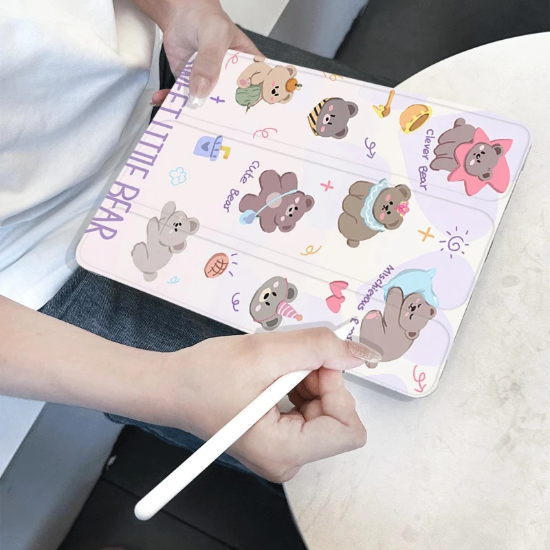 Pro 11 2a 3a 4a Capa protetora de urso fofo para Ipad Mini6 8.3 Ipad 2017 2018 9,7 polegadas IPad 10a geração Tri-fold Funda