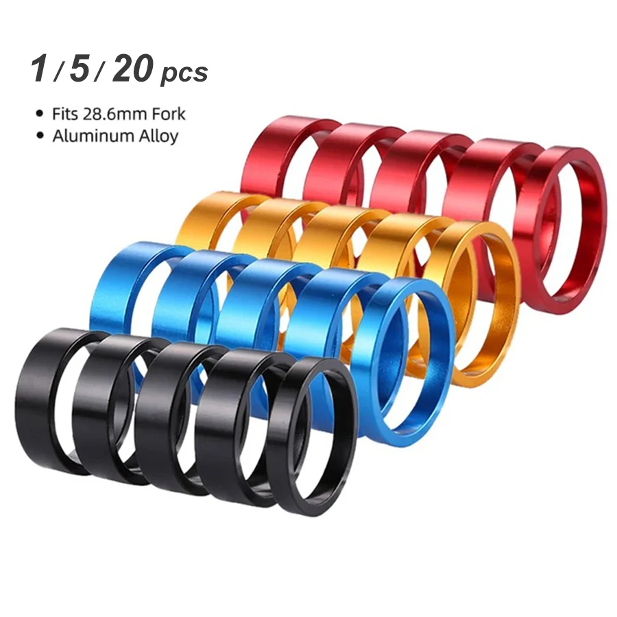 1/5/20pcs Bicycle Headset Stem Aluminum Alloy Washer MTB Road Bike Front Fork Spacer Ring Gasket for 28.6mm 1-1/8 Steerer Tube