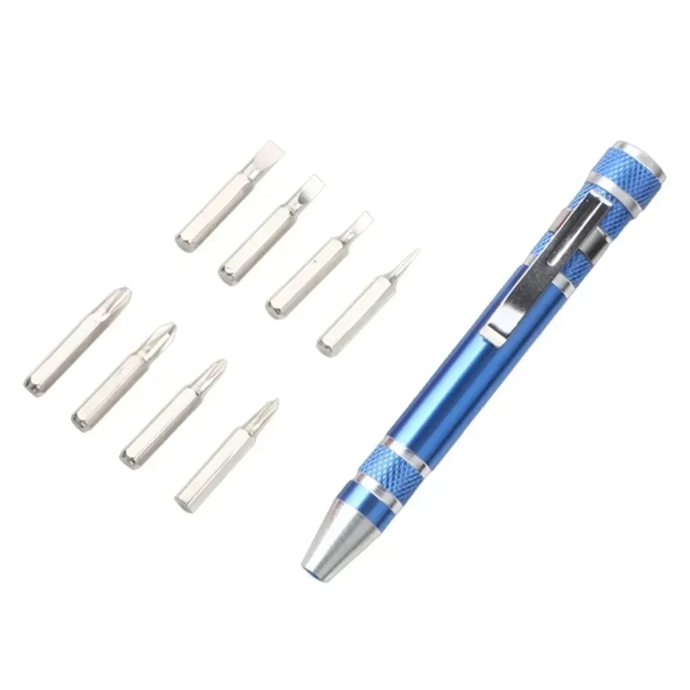 Juego de destornilladores de bolsillo magnéticos portátiles 8 en 1, herramientas manuales de reparación en forma de bolígrafo, acero de aleación de cromo vanadio de 4,21x0,59 pulgadas, 1 Juego