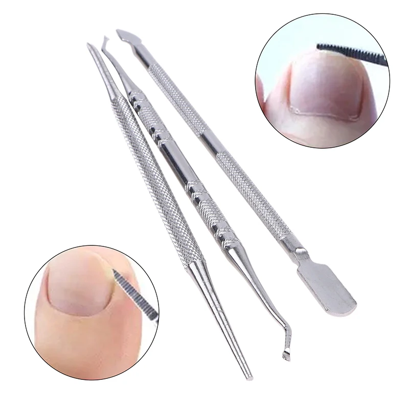 3*Stainless Steel Ingrown Toe Correction Nail Files Double Ended Paronychia Toenail Care Manicure Pedicure Nail Clean Foot Tool