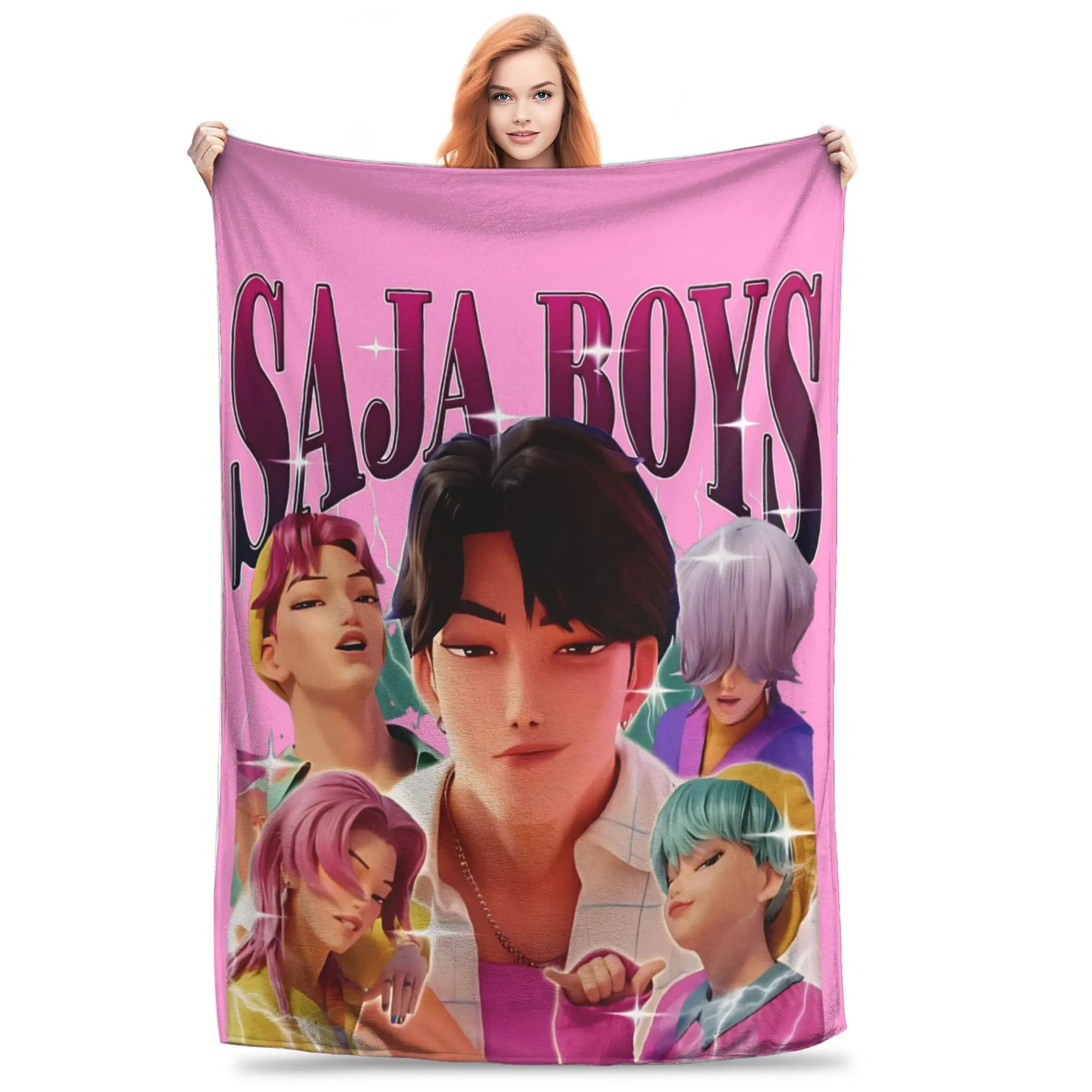 

Saja Boys KPop Demon Hunters 90s Aesthetic Flannel Blanket Custom Throw Blanket for Bed Sofa Couch 150*125cm Plush Thin Quilt