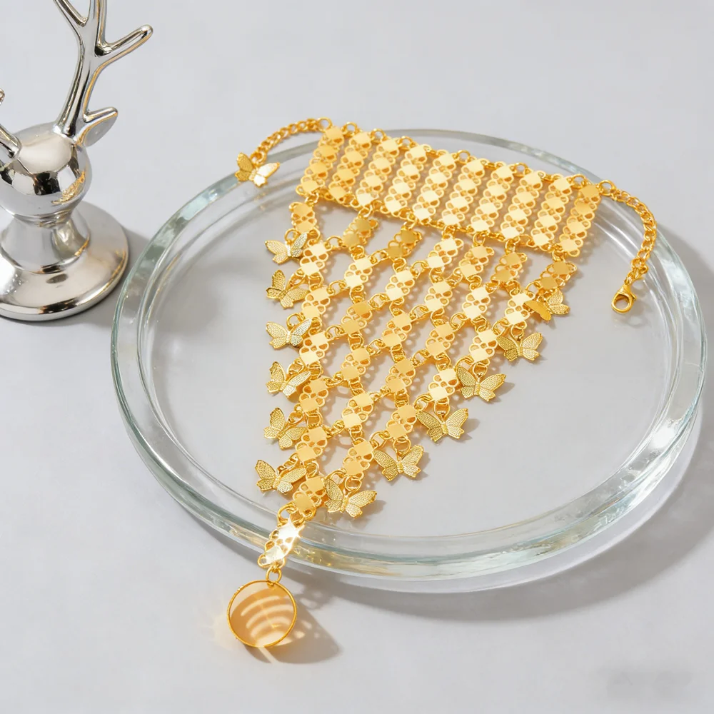 Golden Vintage Ethnic Bracelet, Shiny Hollow Butterfly Pendant Glittering Accessory for Dance Performance Holiday Celebration image 2