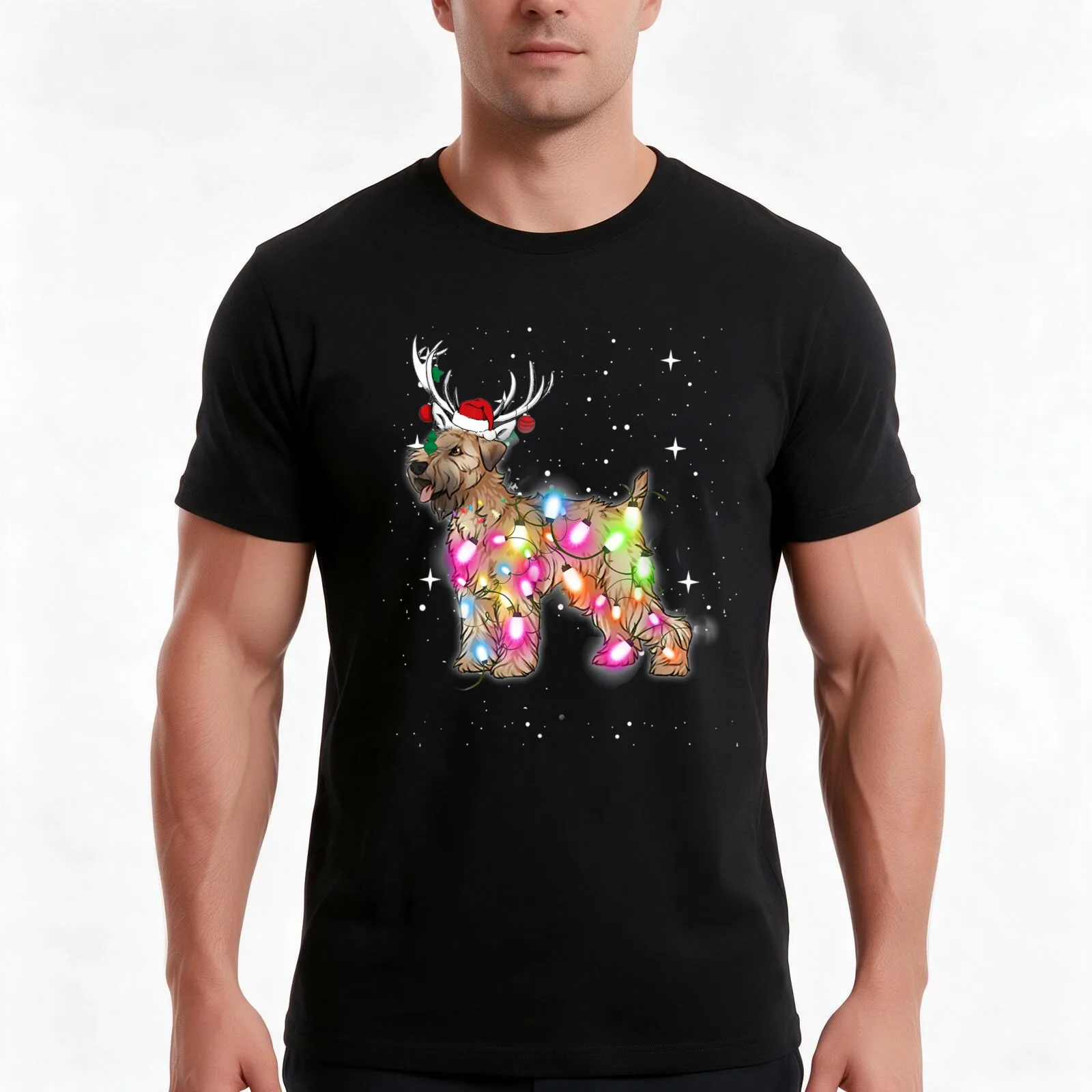 Christmas Lights Soft Coated Wheaten Terrier Dog T-Shirt, Summer Casual Cotton Tee, Oversized Streetwear Tops, Unisex Men Women