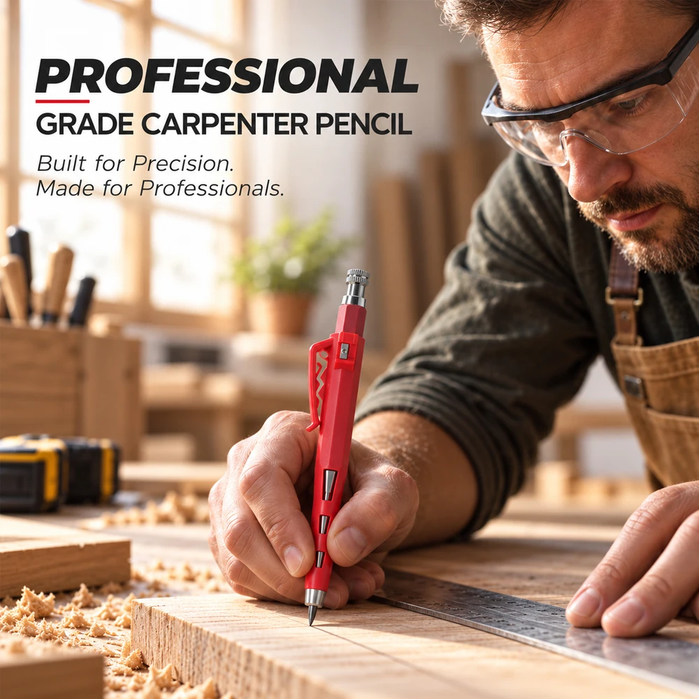 Precision Deep Hole Carpenter Pencil, 2.8mm Mechanical Marking Pen,Built-in Sharpener, Woodworking Construction DIY Marking Tool