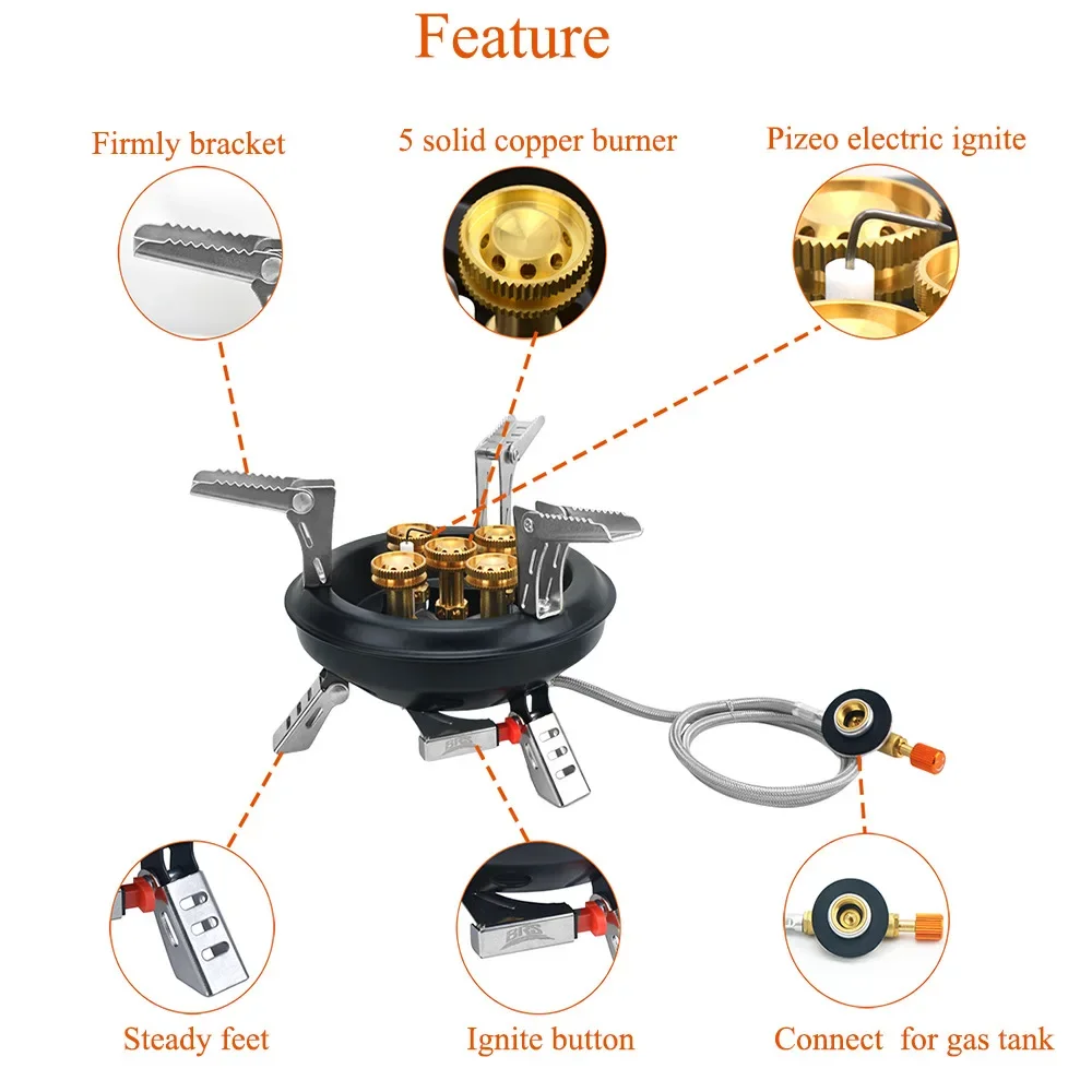 5 Core High Power Camping Gas Stove Portable Foldable Butane Burner Outdoor Split Cooker with Carry Bag