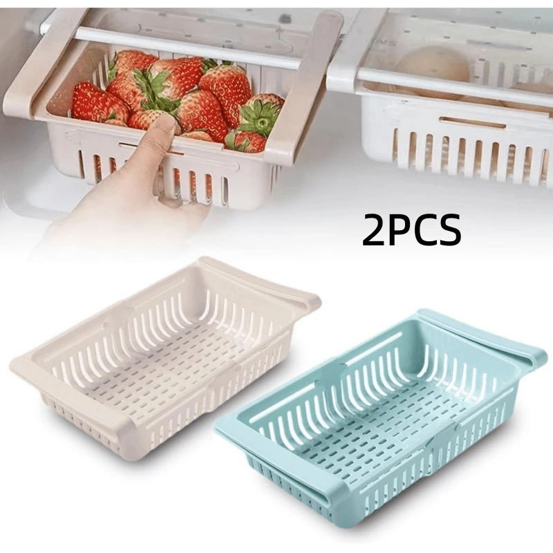 2PCS Kühlschrank Schublade Organizer Einstellbare Versenkbare Pull-Out Versenkbare Schublade Kühlschrank Lagerung Box Küche Lagerung Rack