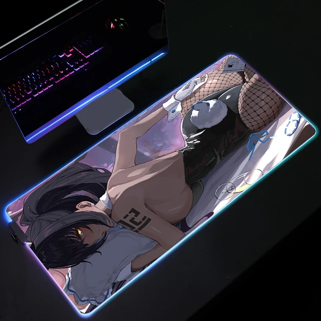 Rgb anime gaming mouse pad coelho menina sexy mesa esteira 900x400 led luz hentai mesa mouse almofadas xxl borracha mouse tapete backlight