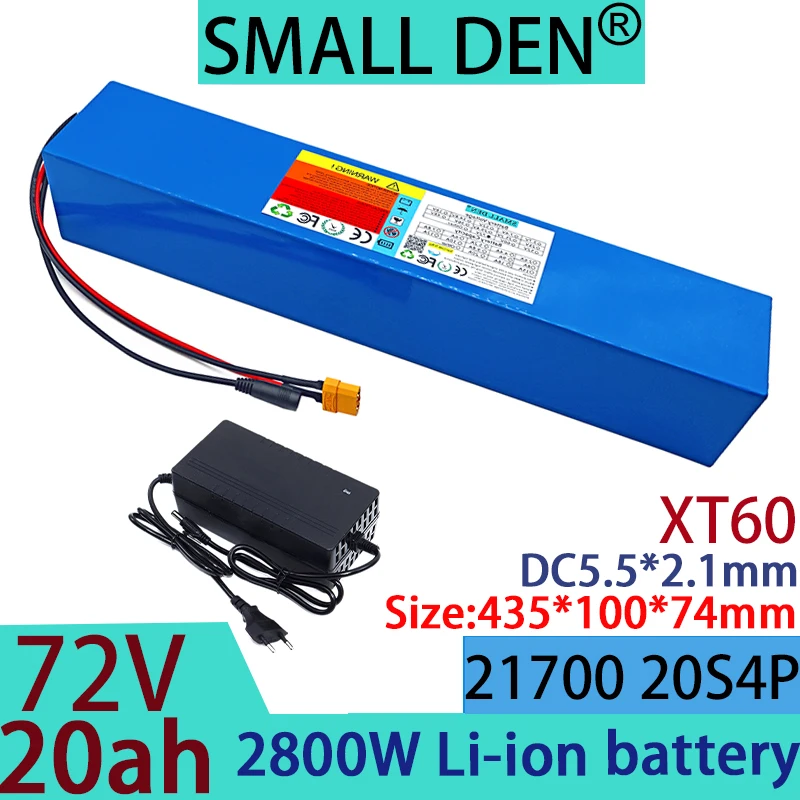 

New 72V 20Ah 21700 lithium battery pack, built-in BMS 0-2800W rechargeable bicycle, suitable for scooters+84V 2A 3A 5A charger