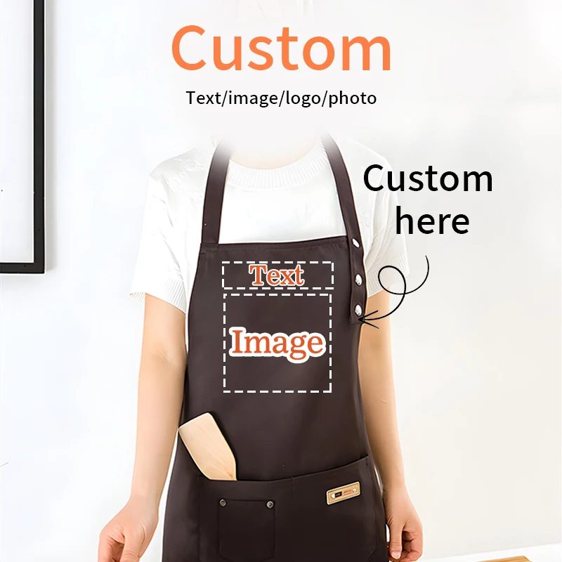 Delantal DIY logotipo de tienda personalizado y texto corporativo delantal para el hogar parrilla restaurante Bar cafeterías estudios de uñas de belleza uniforme lavable