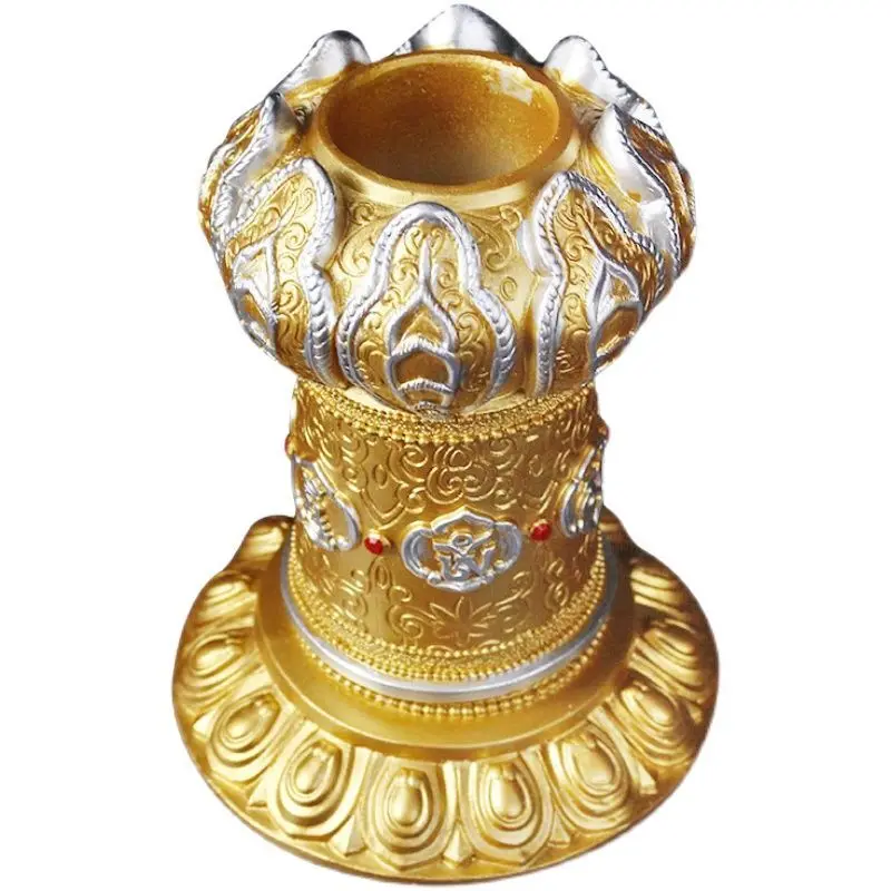 Tibetan Buddhist Supplies Lotus Hand-cranked Prayer Wheel Base Silver Offering