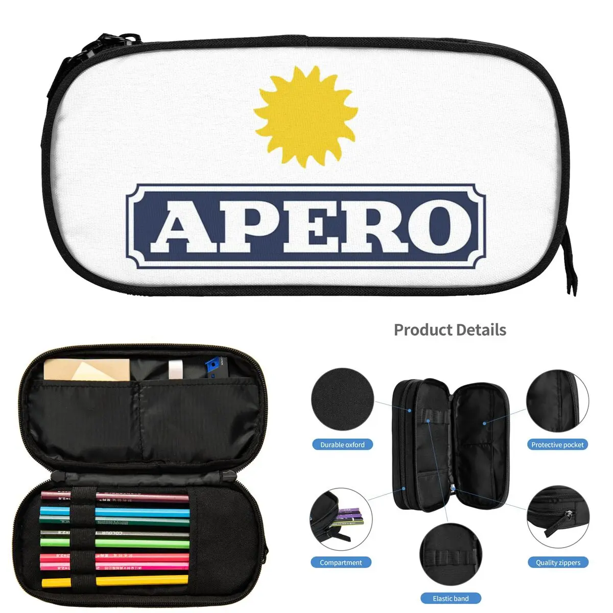 مقلمة Aperitif Apero للطلاب صندوق القلم المدرسية حقيبة أقلام رصاص تخزين كبيرة حامل القلم الرصاص