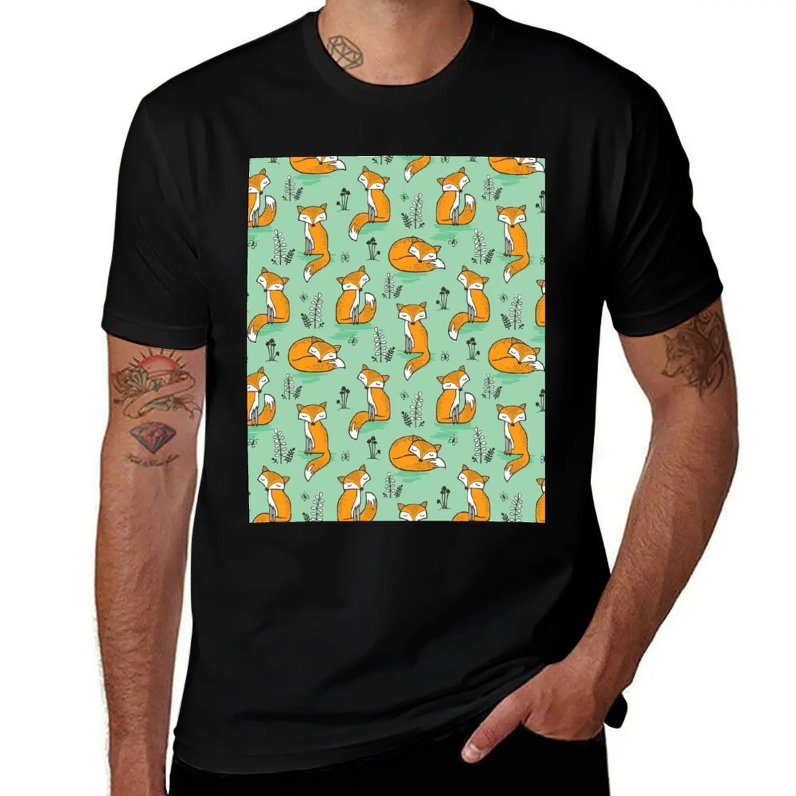 

Dreamy Fox in Green T-Shirt cotton tshirt 100% t shirt personalised printed t shirts for man T-Shirt