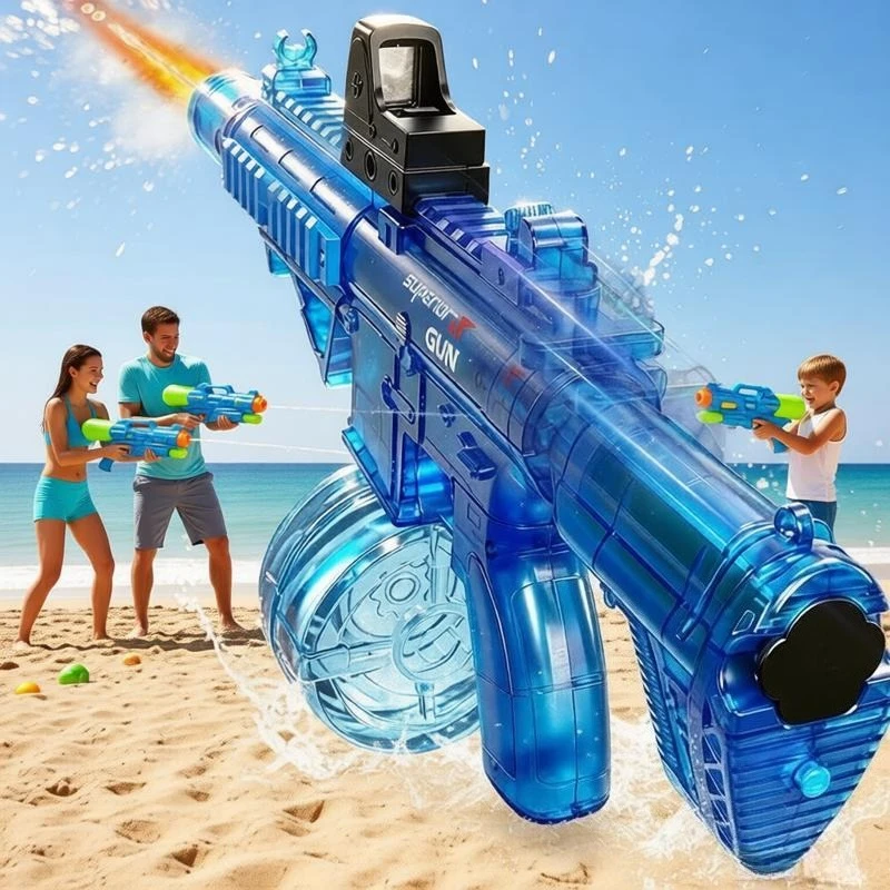 Kids Automatic Water Gun with Smoke Simulated Firing Electric Water Blasters for Children Led Light Flashing Summer Outdoor Toys