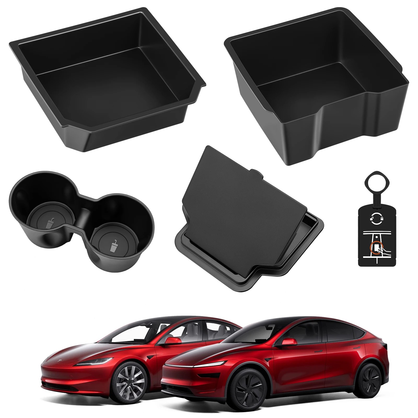 

5PCS Cup Holder for Tesla Model Y Juniper 2026 & Model 3 2024-2026 Center Console Organizer Tray Armrest Hidden Storage Box