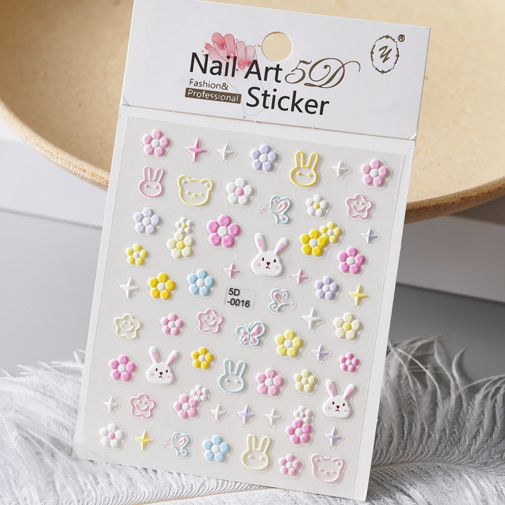 1pcs 5D Kawaii Nail Sticker Colourful Flower Letter Nail Art Slider Cartoon Manicure Self-Adhesive For Kids Girl Nail Decoration