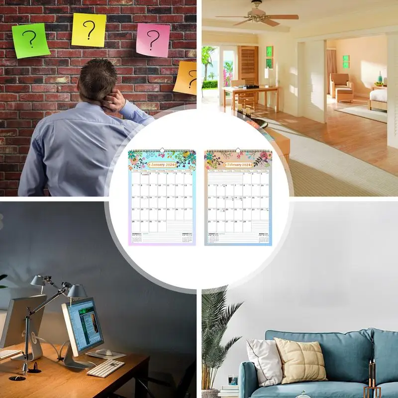 Calendário com encadernação de fios, mês a visualizar, planejador familiar, organização e planejamento, 2022, 2024-2025