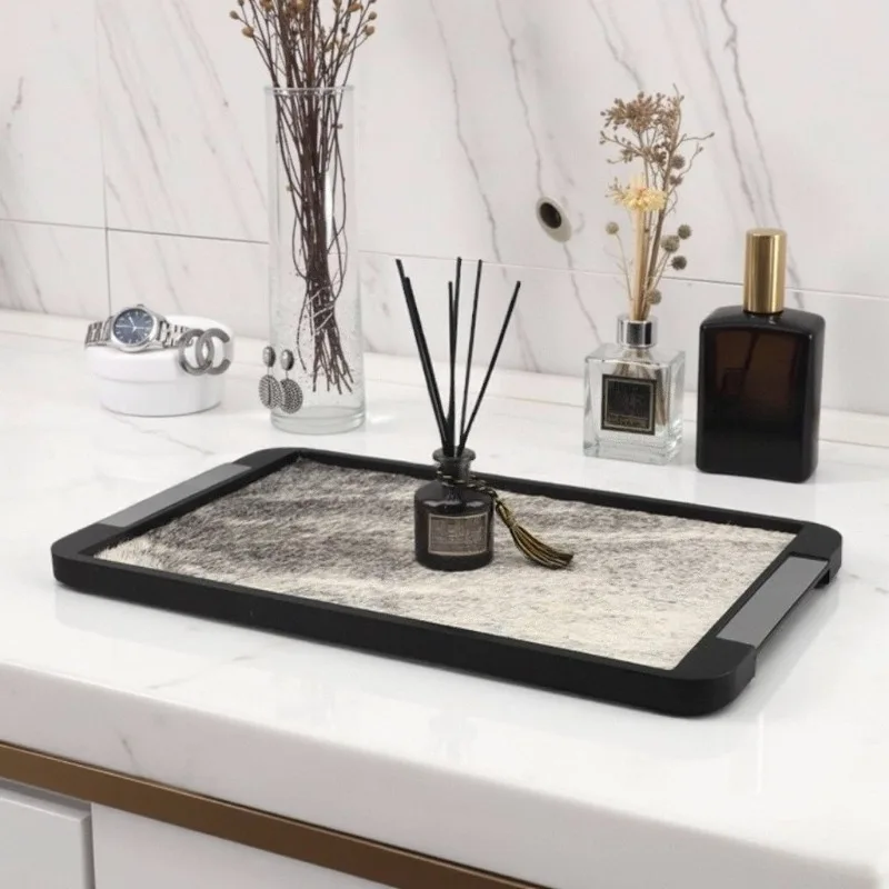 Japanese Creative Wooden Horsehair Decorative Tray Simple Rectangular Aromatherapy Jewelry Storage Tray Home Ornaments Organizer