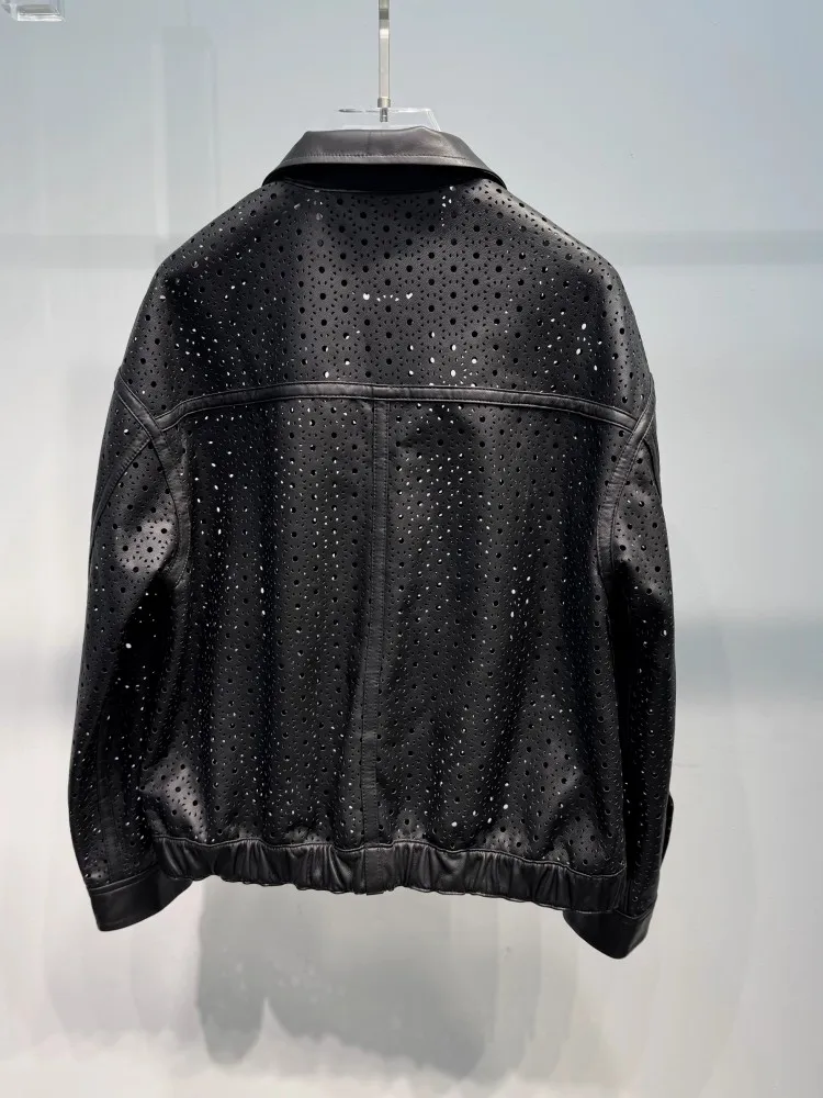 Neue Designer Frauen Aushöhlen Schaffell Echtes Leder Jacke Lose Fit Einreiher High Street Outwear Mantel Vintage Jacke