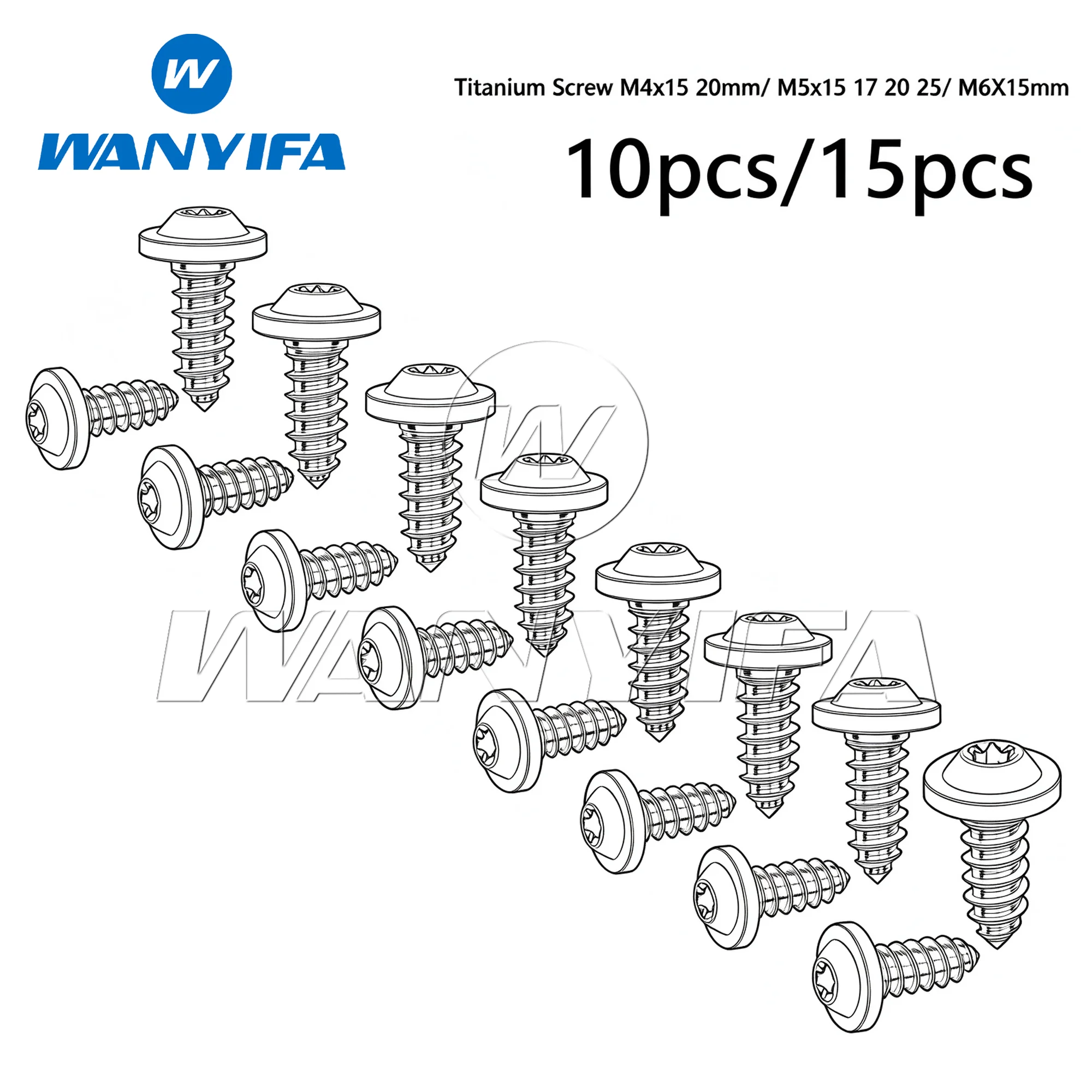 Wanyifa Titanium Screw M4x15 20mm/ M5x15 17 20 25/ M6X15mm  Self-Tapping Button Torx Screw Bolt for Motorcycle Bike Car 10/15pcs