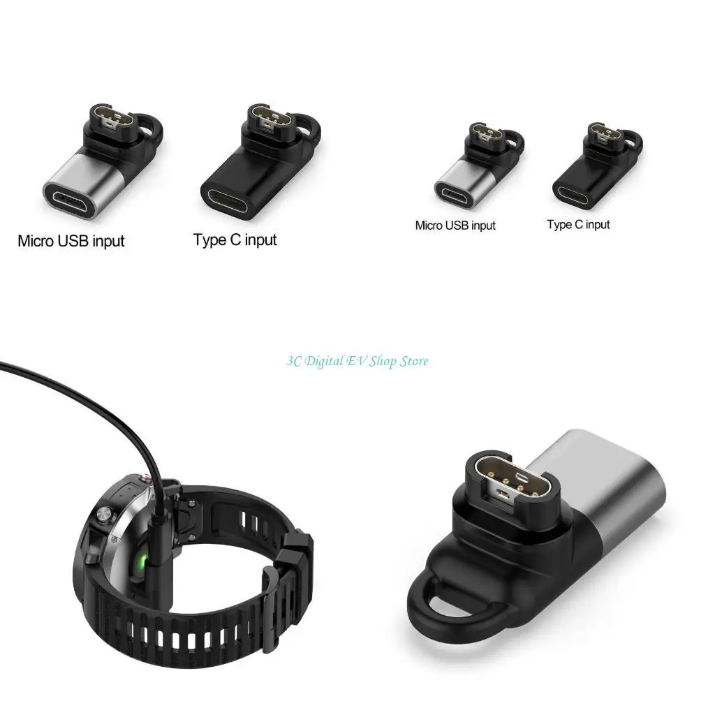E74D Female Type C/Micro to 4pin Connector Adapter for for Fenix 6/6X Solar