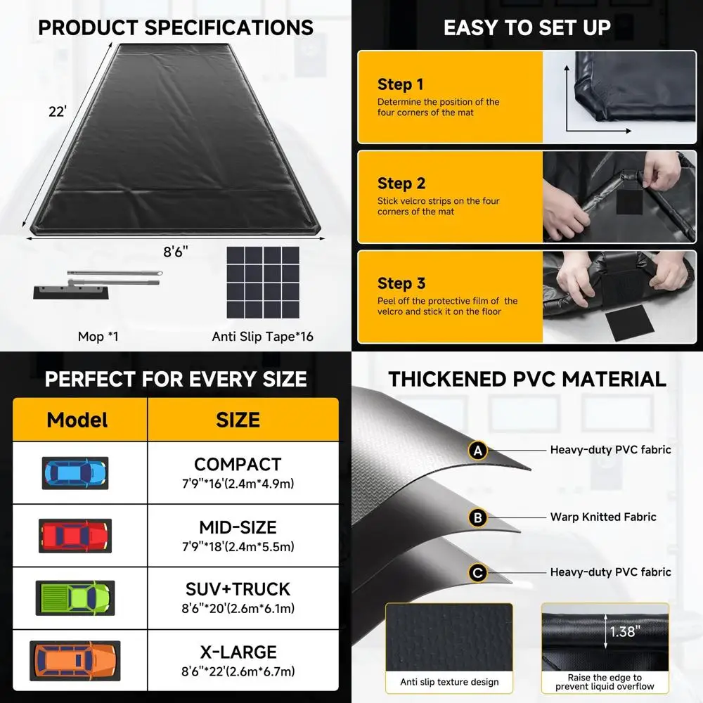 

8'6 x 22' Heavy-Duty Waterproof Garage Floor Mat for Cars, SUVs, and Trucks: Non-Slip Parking Protection