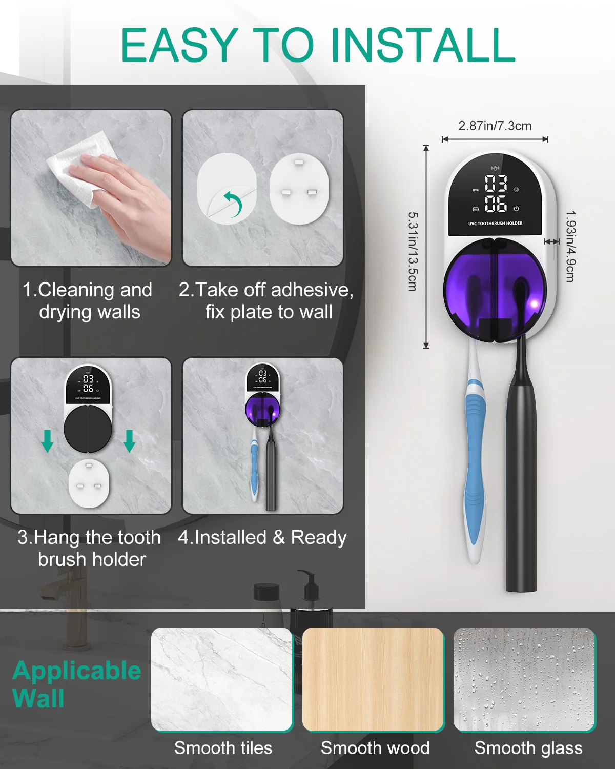 Esterilizador UV-C Doble para Cepillos de Dientes con Reloj LED - imagen 2