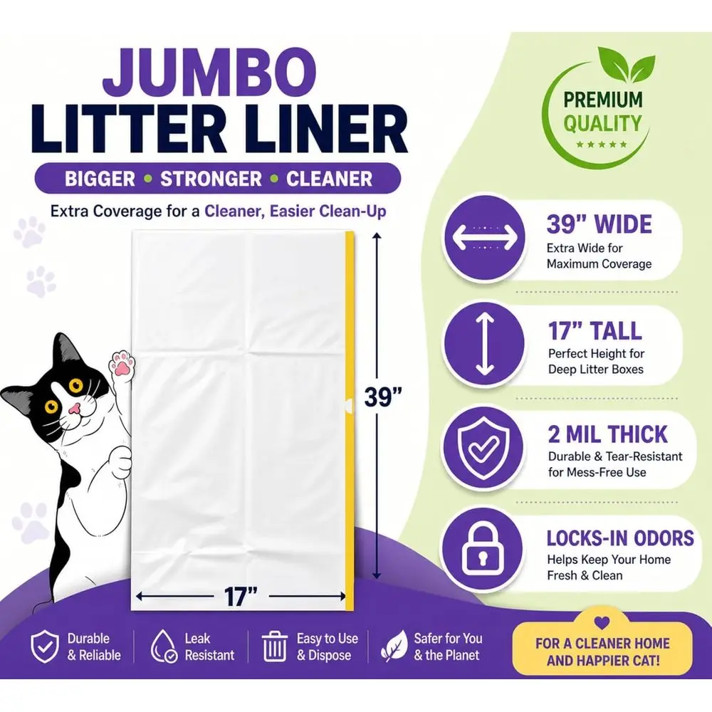 Cat Litter Box Liners XL (30 Bags) 39 x 17 Super Jumbo Scratch Resistant Extra Heavy 2 Mil Disposable Litter Box Liner Bags (30 view 2
