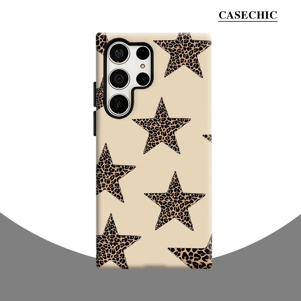 Leopard Print Stars Phone Case for Samsung Galaxy S26 S25 Ultra S24 S23 Ultra Plus Shockproof Double layer tough Back Cover