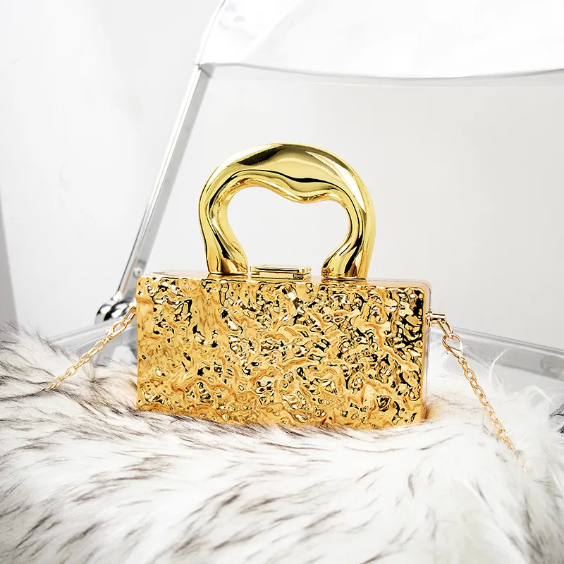 

Gold Silvery Acrylic Box Bags Clutch Evening Bag Elegent Chain Shoulder Bag For Women 2024 Handbag For Wedding/dating/party