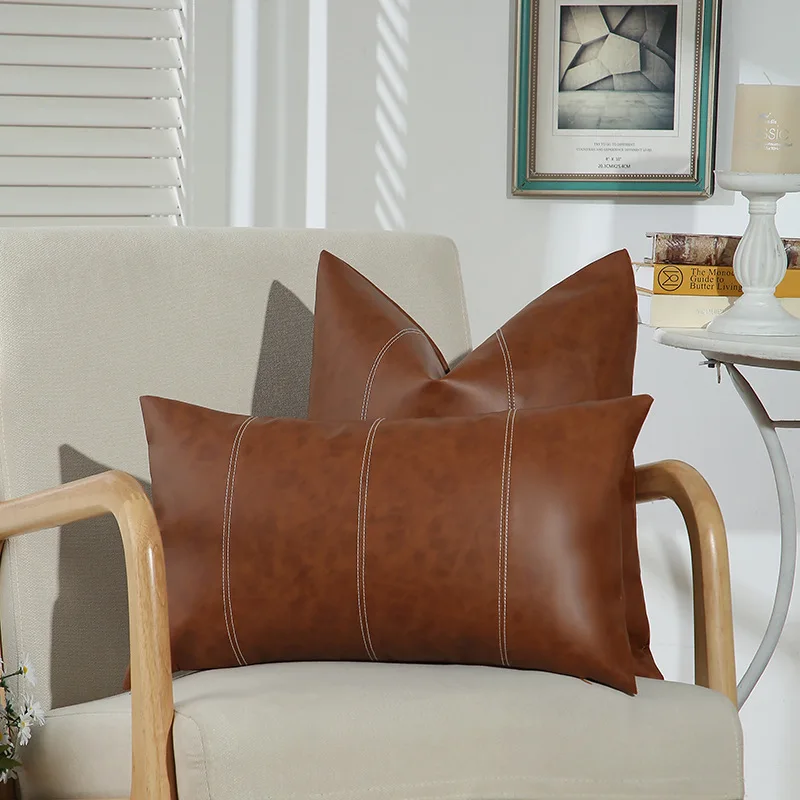 1Piece Faux Leather Throw Pillow Covers Thick Large Decorative Modern Boho Farmhouse Living Room Square Cases for Couch Bed Sofa