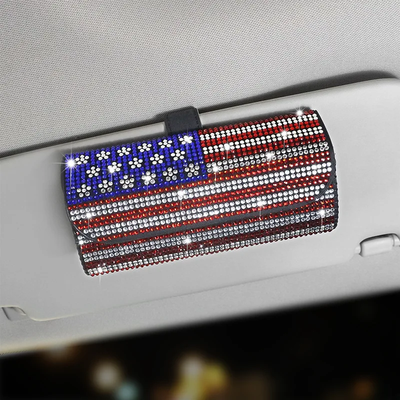 Design Bling Glitter Eyeglass Case Car Visor Glasses Holder Organizer Auto Assecories Interior for Women Storage Sunglasses Box