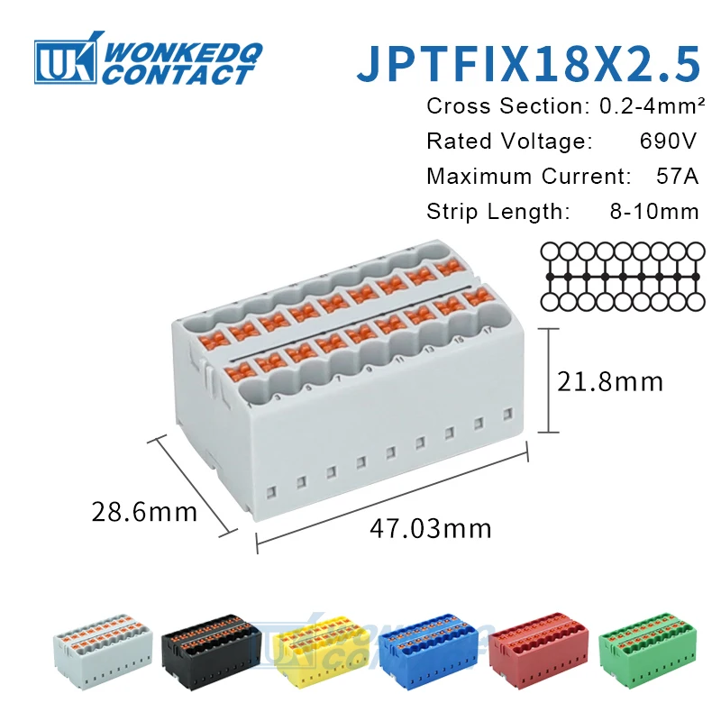Verteilerblock PTFIX 2,5 mm2 2/4/6/7/12/13/18/19 Anschluss Push-in Electric Power Terminal Block Connector Mount on DIN Rail