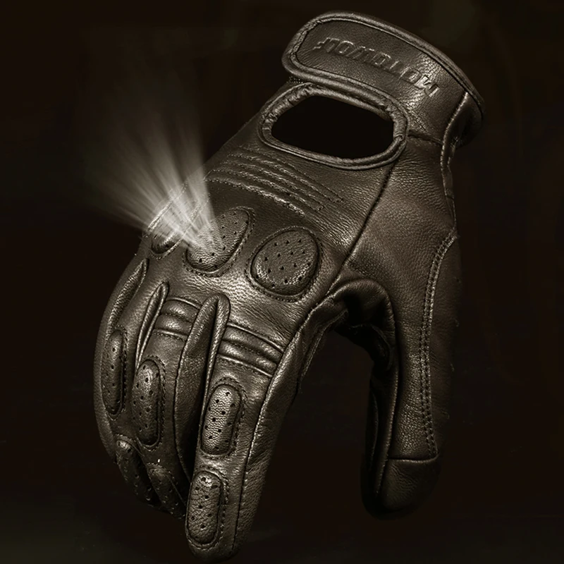 Gants de moto en cuir pour hommes et femmes, équipement de protection respirant, écran tactile, course, équitation, motocross