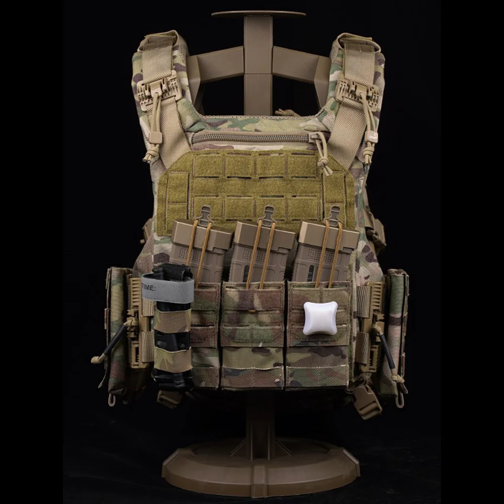 AG 3 MOLLE 5.56 M4 Triple Magazine Pouch Bungee Retention Tactical Vest K19 Plate Carrier Front Placard MAG  Holder Bag Airsoft