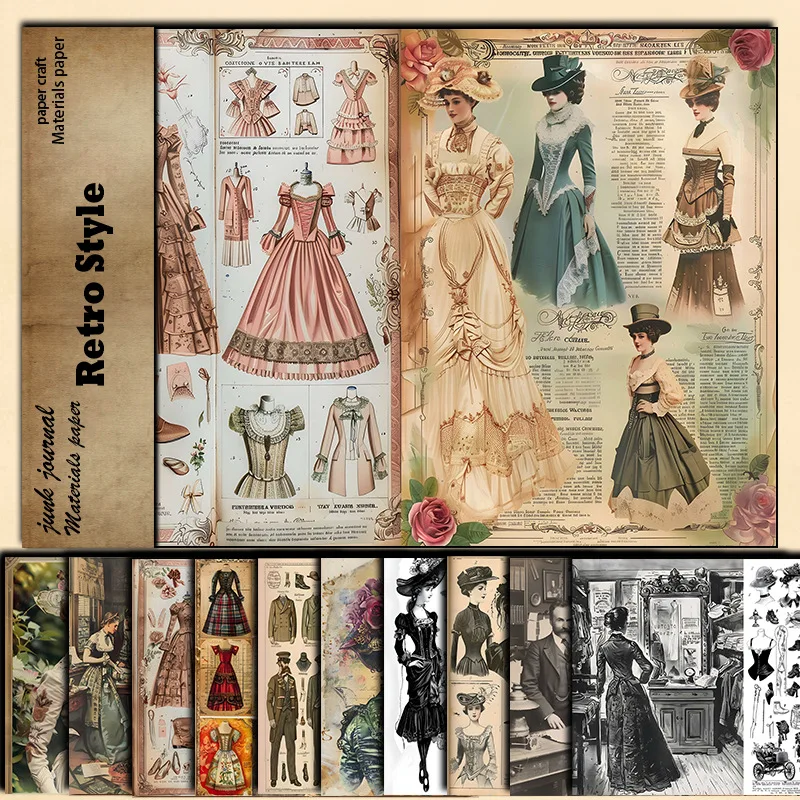 Vintage Tailor Shop Season 4 10 sheets of material paper European court fashion old handbook Literature Junk Journal Craft paper
