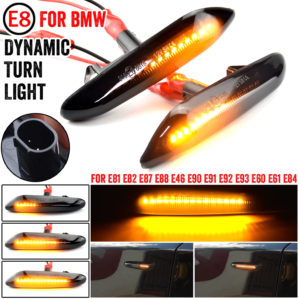 

Smoke Lens Dynamic Flowing LED Turn Signal Side Marker Light Blinker Lamp for BMW E90 E91 E92 E93 E60 E87 E82 E46 Accessories